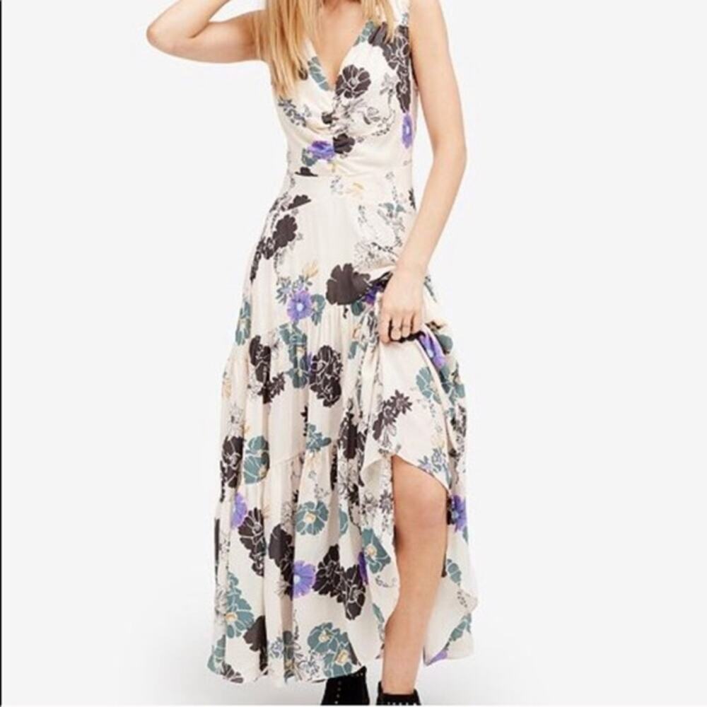 Free People Sure Thing Floral Tiered Maxi Dress Boho Romance Size 2 Cottage